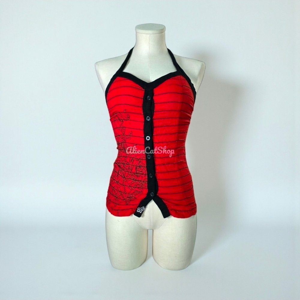 Y2k Fox Racing Halter Top Red Emo Monster Energy